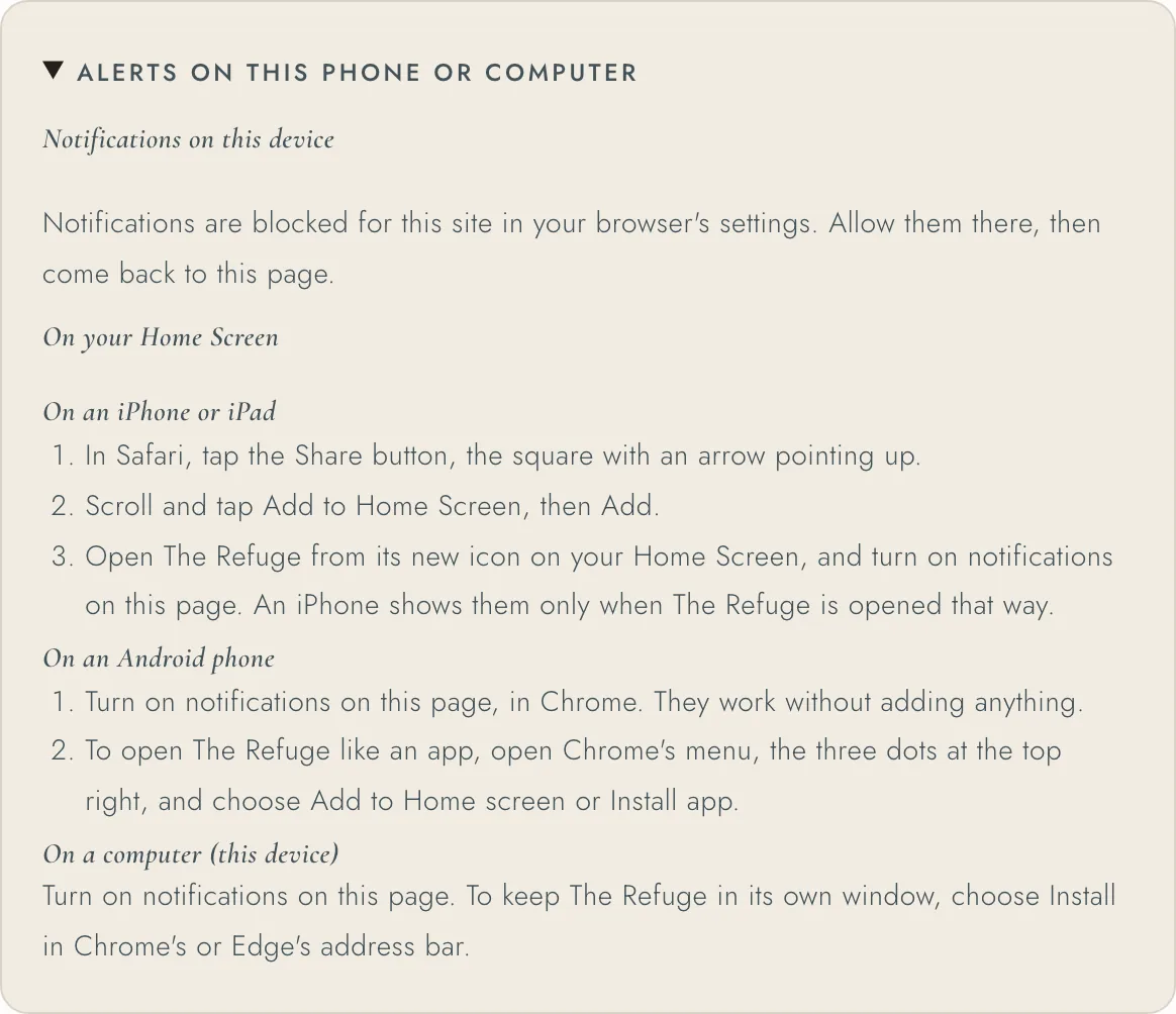 The open "Alerts on this phone or computer" section